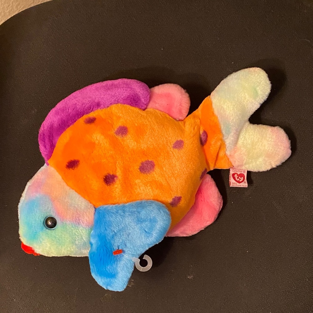 Ty Multicolor Plush Fish Toy - Orange Body with Blue, Purple & Pastel Accents